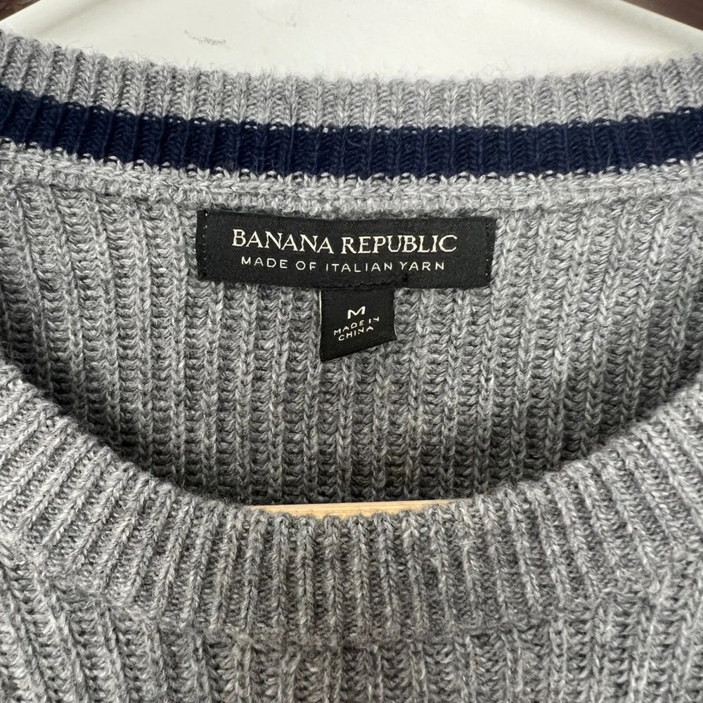 Banana Republic Mens Grey Wool Blend Ribbed Military Crewneck‎ Sweater Medium